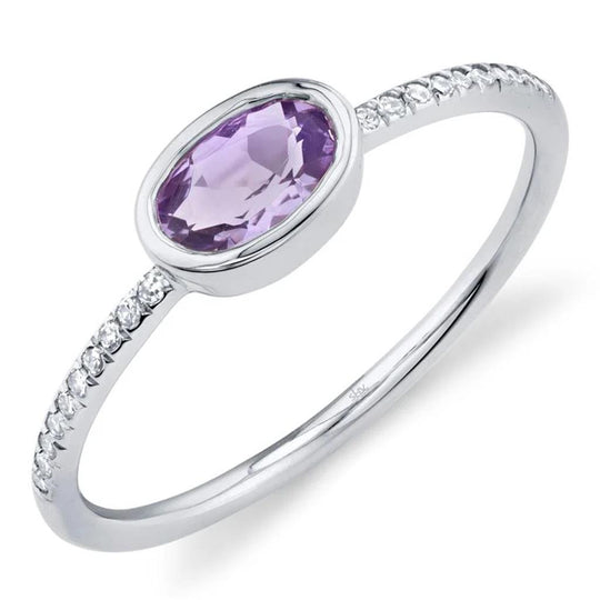 Shy Creation 14K White Gold Diamond and Amethyst Ring SC55008546