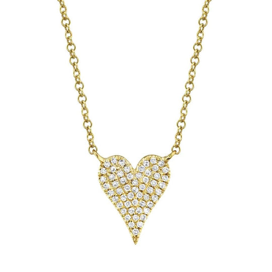 Shy Creation 14K Yellow Gold Pave Diamond Heart Necklace SC55006926