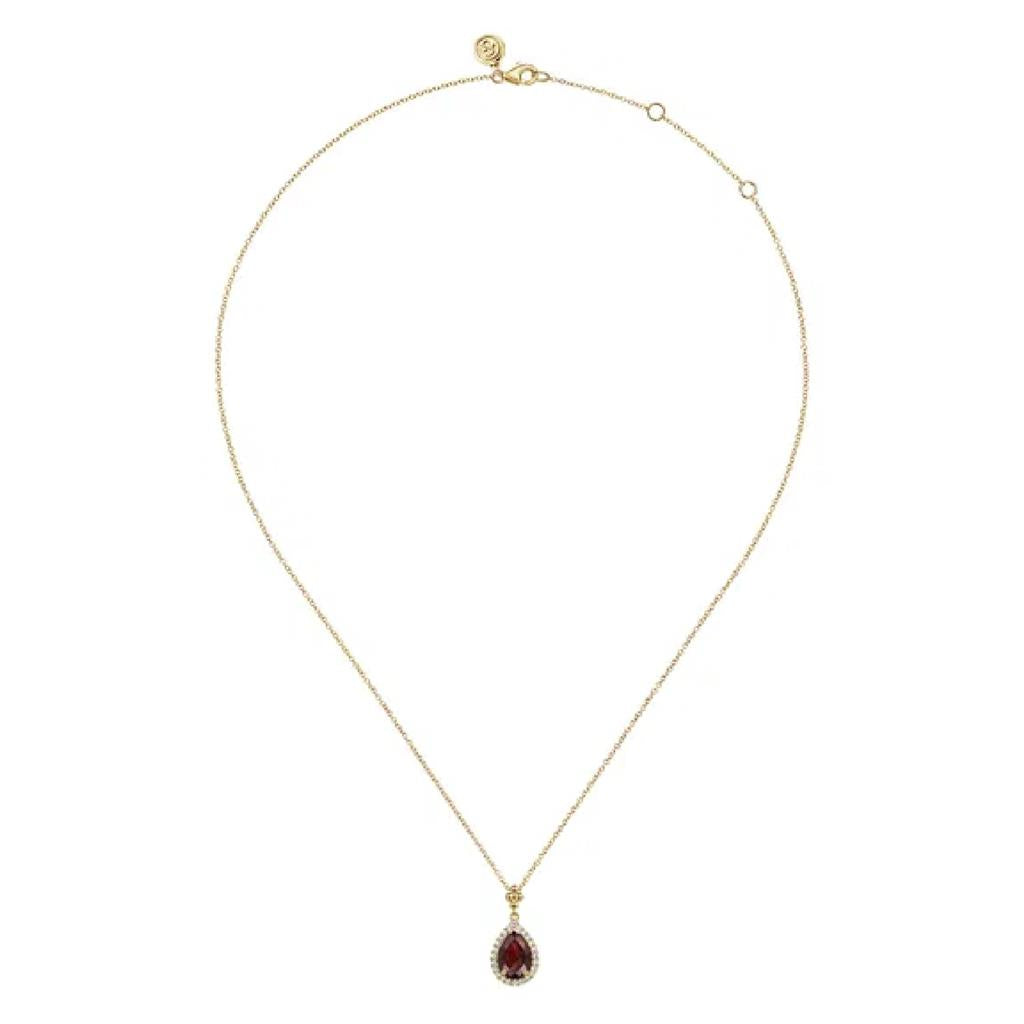 Gabriel & Co 14K Yellow Gold Diamond and Garnet Teardrop Necklace NK7393Y45GN