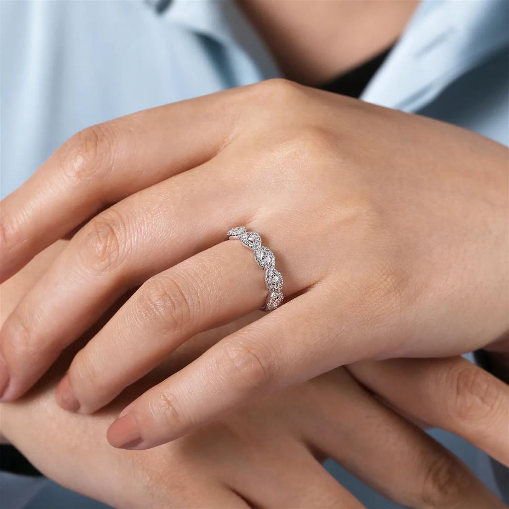 Gabriel & Co 14K White Gold Round and Marquise Diamond Halo Anniversary Band AN15312W44JJ