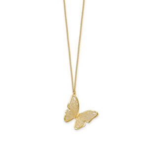 14K Yellow Diamond Cut Texture Butterfly Necklace LF1861-18