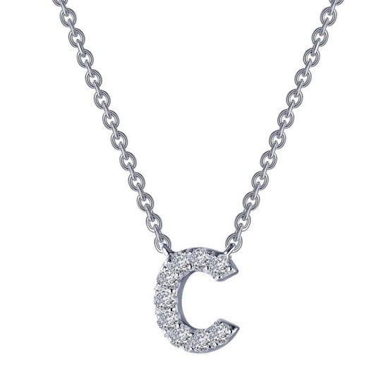 Lafonn Sterling Silver Platinum Plated Letter "C" Simulated Diamond Necklace 9N083CLP20