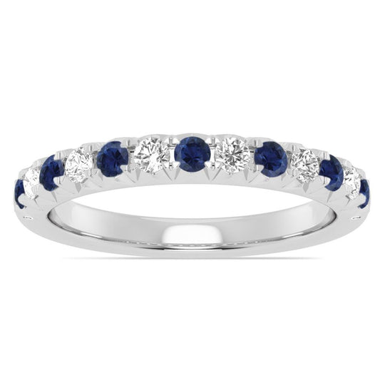 14K White Gold Alternating Blue Sapphire and Diamond Band 73313S-4W-2.2
