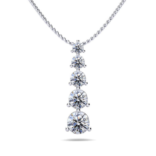 14K White Gold Graduated 5 Stone Diamond Drop Necklace P370-200-W