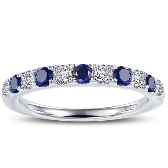 Lafonn Sterling Silver Platinum Plated Alternating Lab Grown Blue Sapphire Simulated Diamond Band BR004SAP07