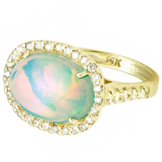 Raymond Mazza 14K Yellow Gold Ethiopian Opal Diamond Ring RZ5817