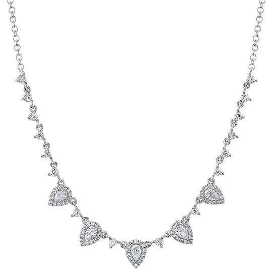 Shy Creation 14K White Gold Diamond Pear Necklace SC55022381
