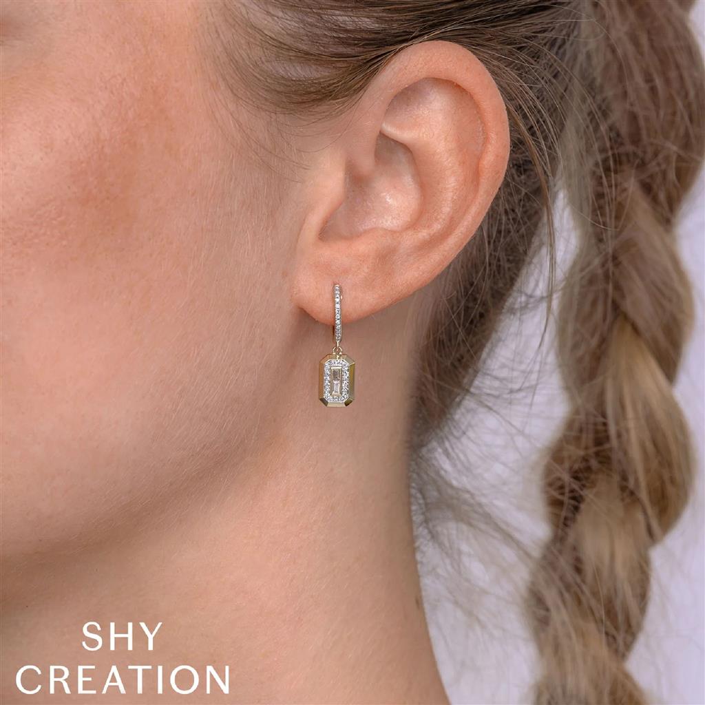 Shy Creation 14K Yellow Gold Diamond Baguette Dangle Earrings SC55026652RD