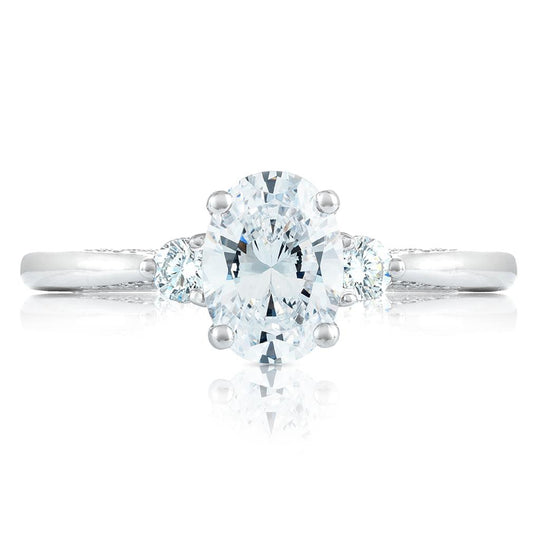 Simply Tacori 18K White Gold Three Stone Engagement Ring 2656 OV 7.5x5.5 W