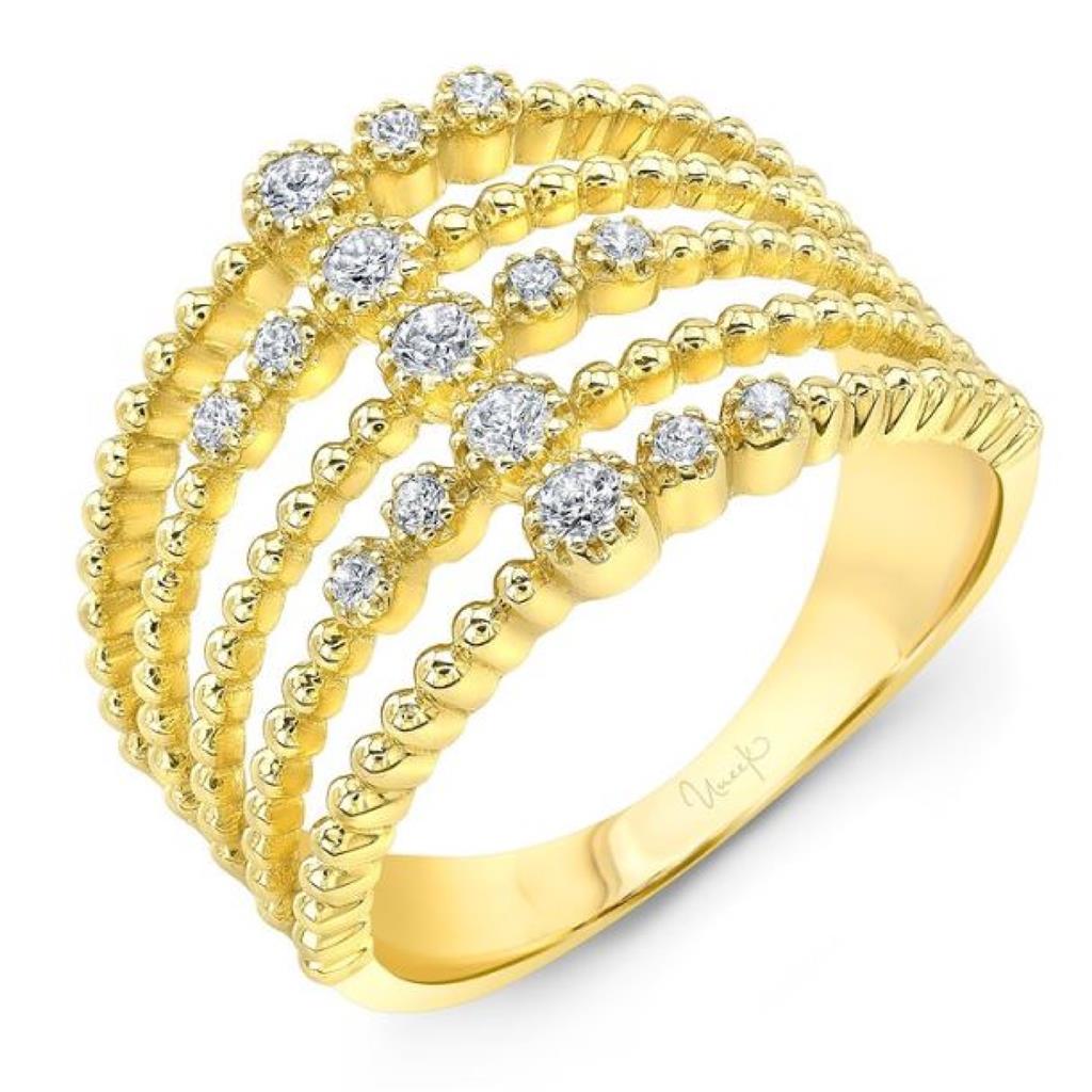 Uneek 14K Yellow Gold Beaded Multi-Row Diamond Ring LVBCX326Y