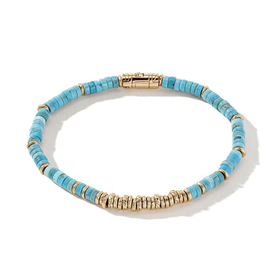 John Hardy 14K Yellow Gold Heishi Turquoise Bead Bracelet  BUGGS900984TQXUM