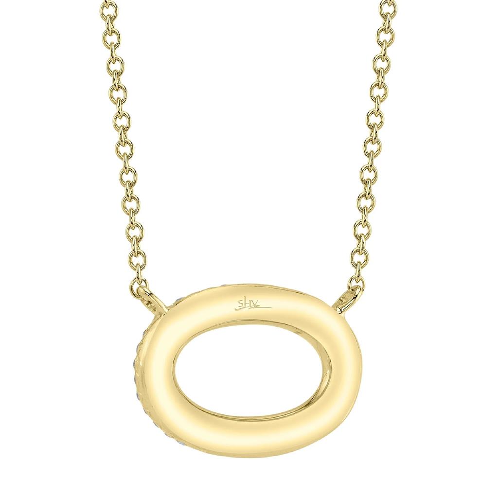 Shy Creation 14K Yellow Gold Diamond Pave Oval Necklace SC55024587