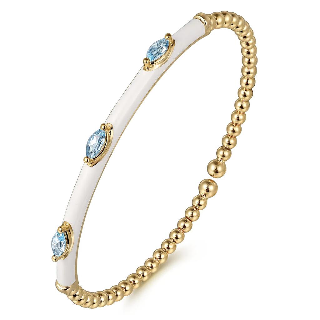 Gabriel & Co 14K Yellow Gold Bujukan Blue Topaz and White Enamel Bangle BG4968E9Y4JBT