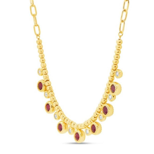 Uneek 18K Yellow Gold Milgrain Bezel Set Ruby & Diamond Necklace NK2922RUY