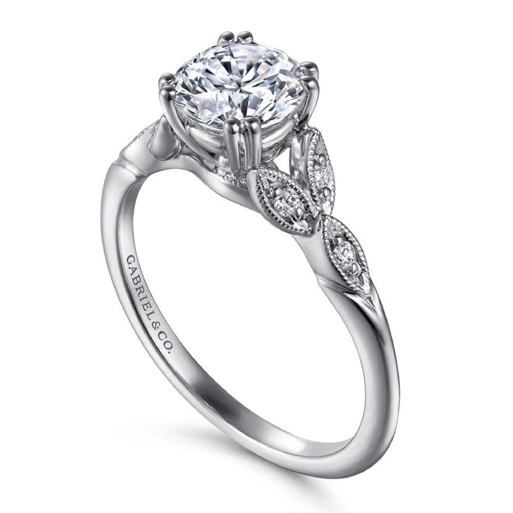 Gabriel & Co 14K White Gold Victorian Floral Engagement Ring ER11721R4W44JJ