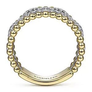 Gabriel & Co 14K Yellow & White Gold Pave Diamond Link and Bujukan Bead Ring LR51783M45JJ