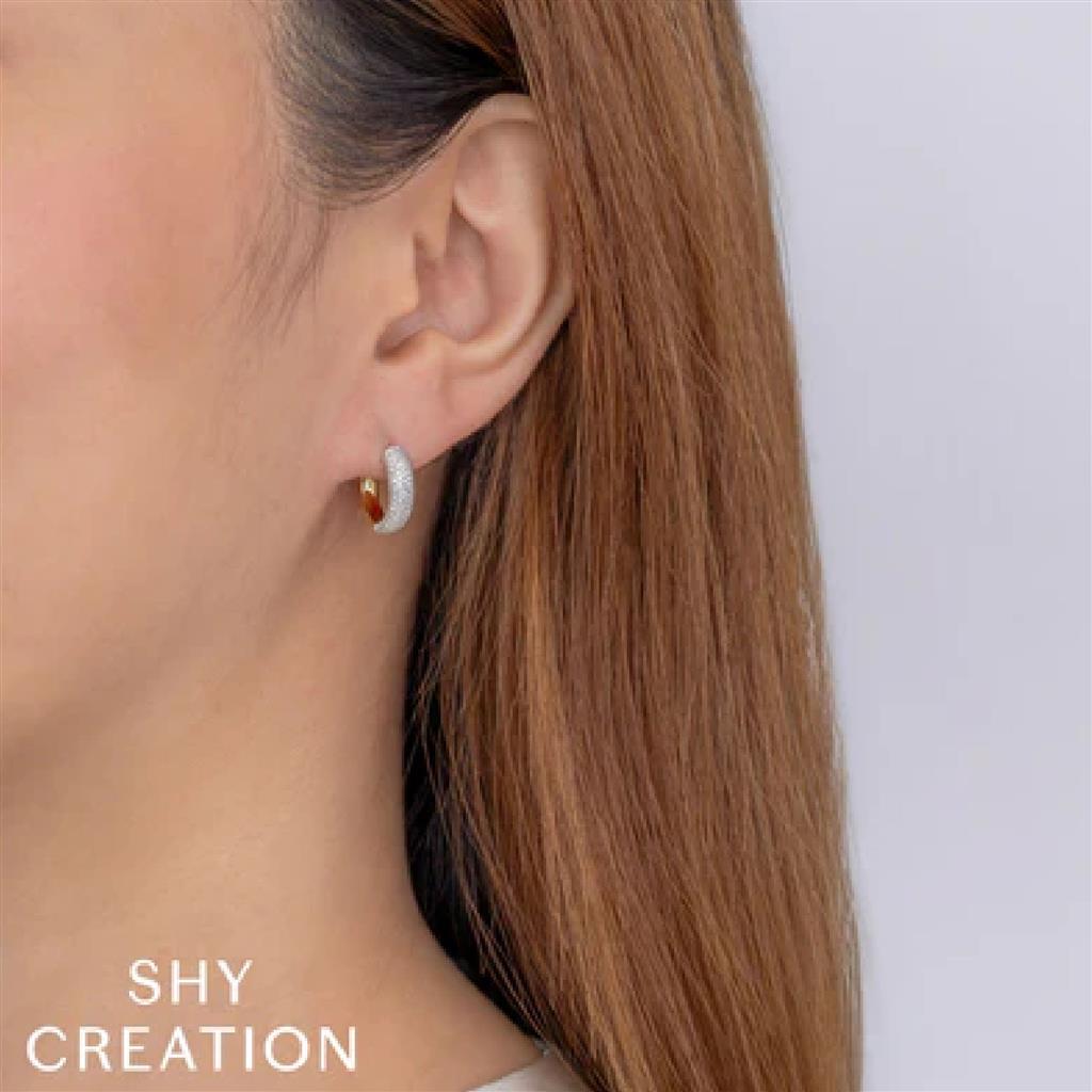 Shy Creation 14K Two Tone Diamond Hoop Earrings SC55025461