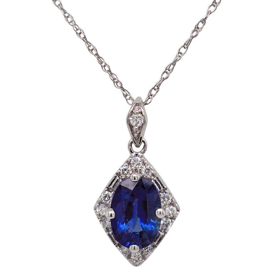 14K White Gold Oval Blue Sapphire Diamond Accented Necklae P4430-64VP1M13-4WOVS