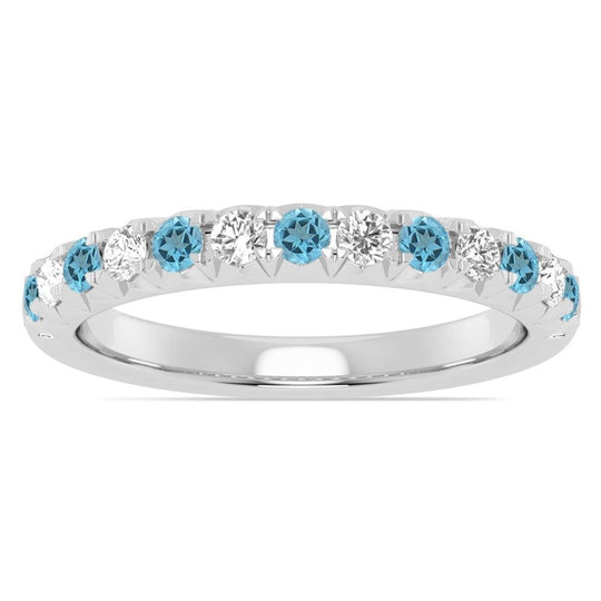 14K White Gold Alternating Blue Topaz and Diamond Band 73313B-4W-2.2