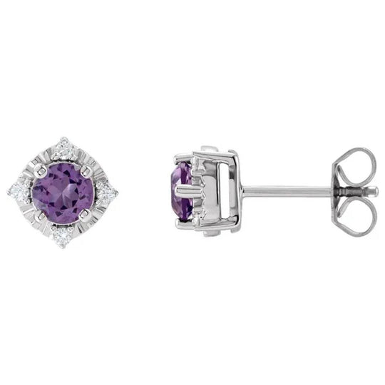 Sterling Silver Amethyst Diamond Accented Studs 653713:107:P