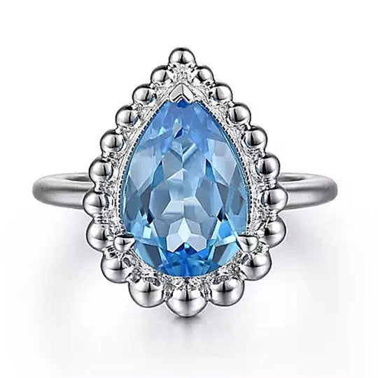 Gabriel & Co Sterling Silver Beaded Blue Topaz Bujukan Ring LR52274SVJBT