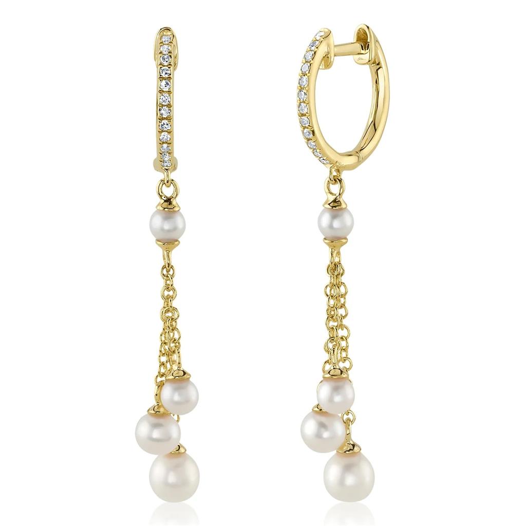 Shy Creation 14K Yellow Gold Diamond Accented Cultured Pearl Drop Earrings SC55025693
