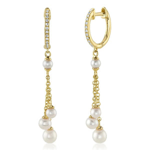 Shy Creation 14K Yellow Gold Diamond Accented Cultured Pearl Drop Earrings SC55025693