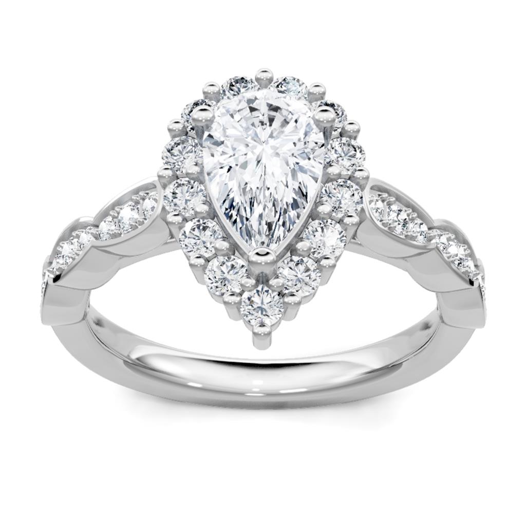 14K White Gold Diamond Halo Engagement Ring 65230D-4W-1/2