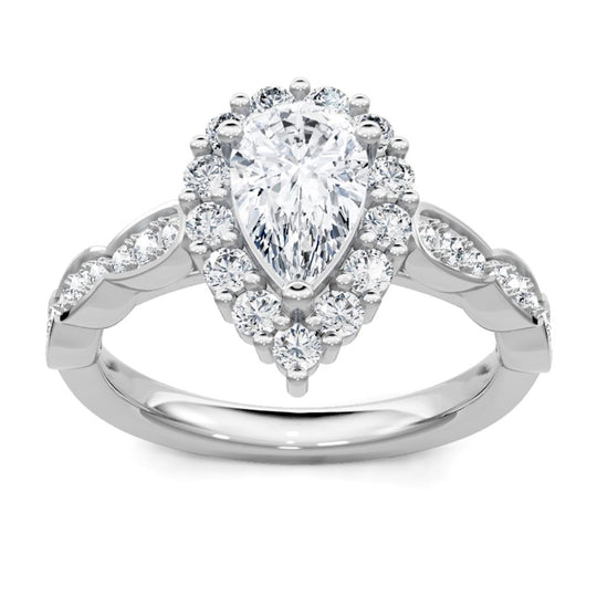 14K White Gold Diamond Halo Engagement Ring 65230D-4W-1/2
