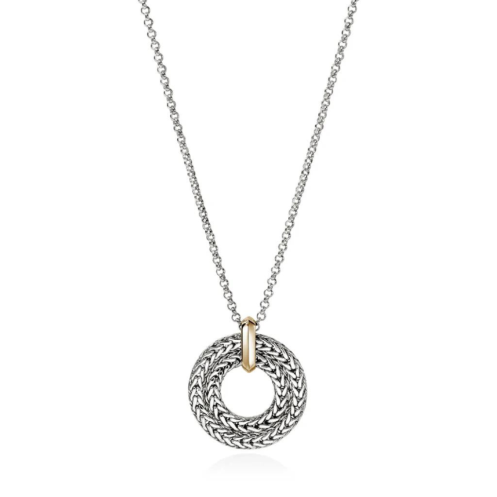 John Hardy 14K Yellow Gold and Sterling Silver Round Link Pendant Necklace NZZ98954X16-18