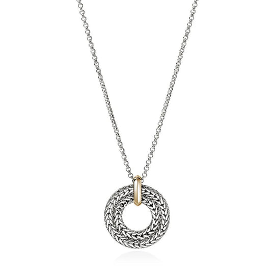 John Hardy 14K Yellow Gold and Sterling Silver Round Link Pendant Necklace NZZ98954X16-18