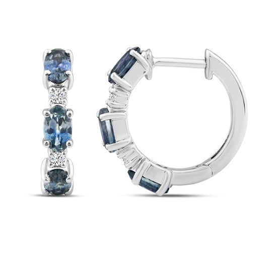 10K White Gold Oval Montana Sapphire Diamond Hoops X12E2603F011