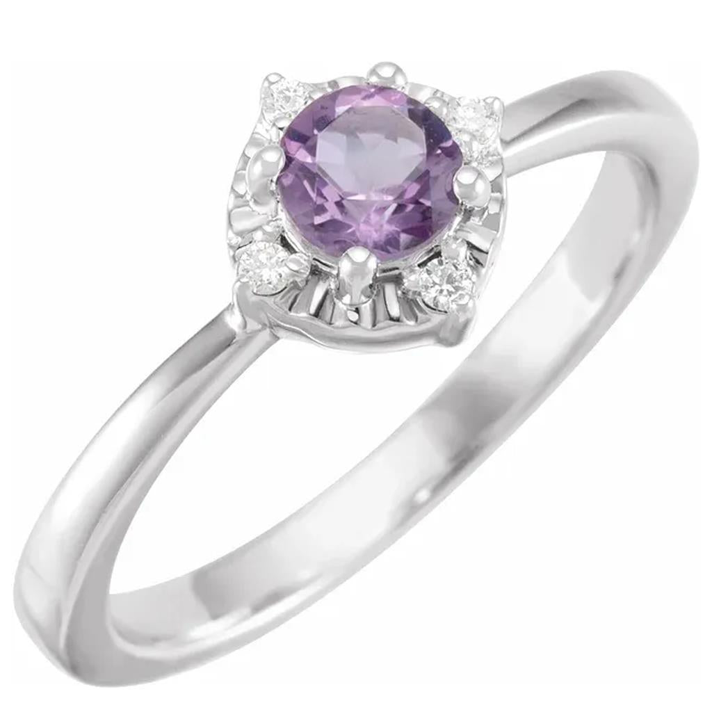 Sterling Silver Amethyst Diamond Accented Ring 653715:107:P