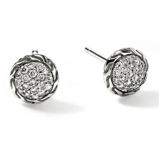 John Hardy Sterling Silver Diamond Pave Stud Earrings EBP987022DI