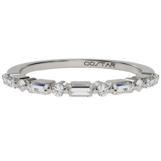 Costar 14K White Gold Baguette and Round Diamond Band R12504WB025