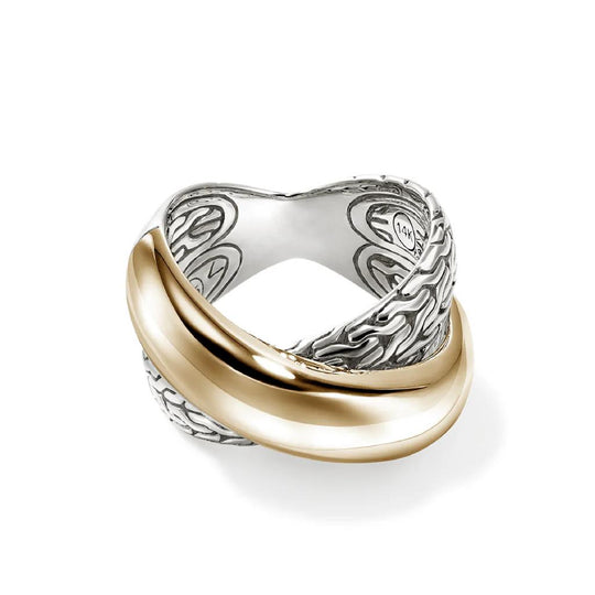 John Hardy 14K Yellow Gold and Sterling Silver Crossover Ring RZZ98717X7