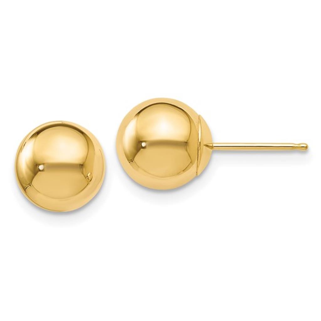 14K Yellow Gold 8mm Ball Stud Earrings 19Z