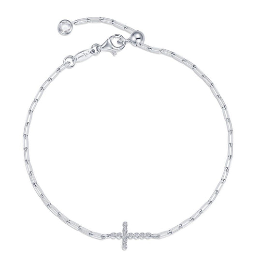 Lafonn Sterling Silver Platinum Plated Thread of Faith Sideways Cross Simulated Diamond Bracelet B2006CLP68