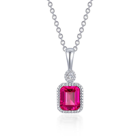 Lafonn Sterling Silver Platinum Plated Lab Grown Ruby Simulated Diamond Drop Necklace BP009RBP20