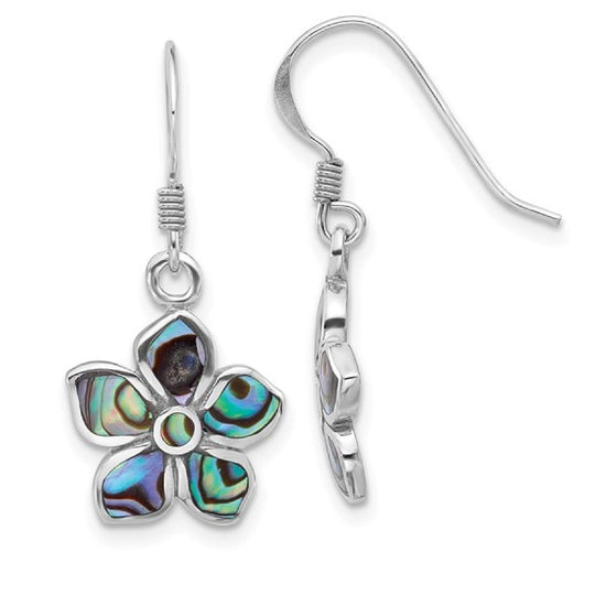 Sterling Silver Abalone Flower Dangle Earrings QE17640