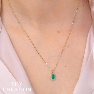 Shy Creation 14K Yellow Gold Diamond and Emerald Sparkle Chain Necklace LTD55001106