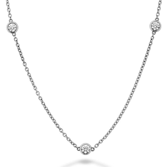 Hearts on Fire 18K White Bezels By The Yard 3 Stone Diamond Necklace HFNBY3-0458W-18C