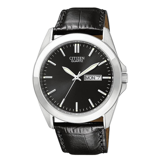 Citizen Stainless Black Dial Leather Band Quartz Watch BF0580-06E