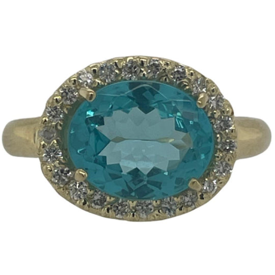 Raymond Mazza 14K Yellow Gold Apatite Diamond Halo Ring RZ5489