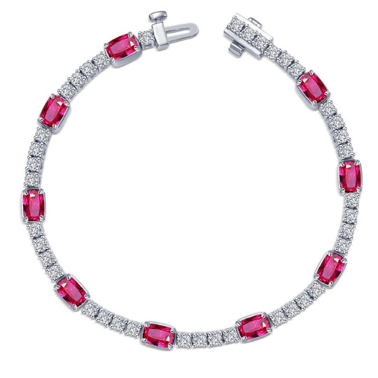 Lafonn Sterling Silver Platinum Plated Regal Cushion-Cut Lab Grown Ruby Simulated Diamond Tennis Bracelet B0206CRP70