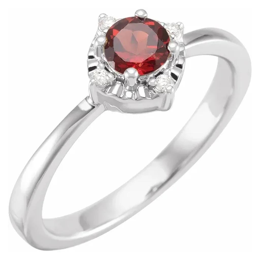 Sterling Silver Garnet Diamond Accented Ring 653715:103:P