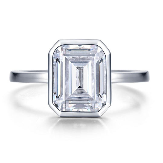 Lafonn Sterling Silver Platinum Plated Simulated Diamond Emerald Bezel Set Engagement Ring R2038CLP07