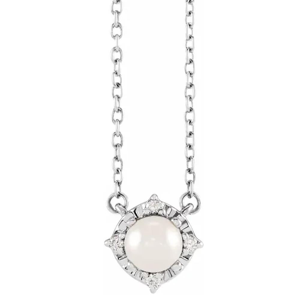 Sterling Silver Fresh Water Pearl Diamond Accented Necklace 653714:123:P