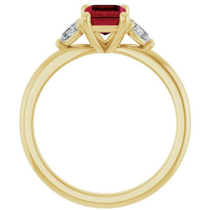 14KY Lab Grown Ruby & Diamond 3 Stone Ring 124694/RUBYDIA