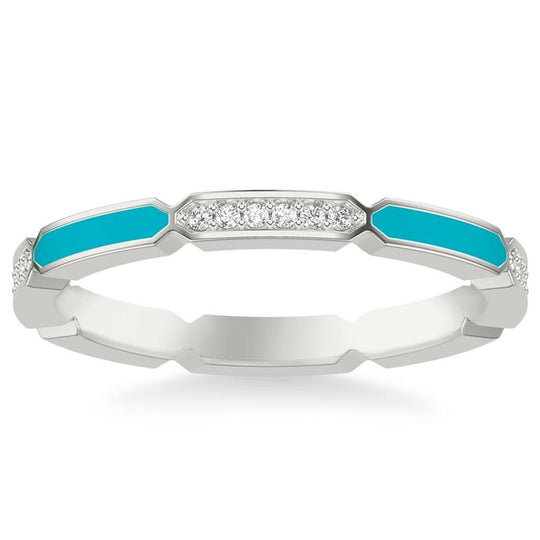Frederick Goldman 14K White Gold Alternating Turquoise and Diamond Band 33-9521WT65-L.00